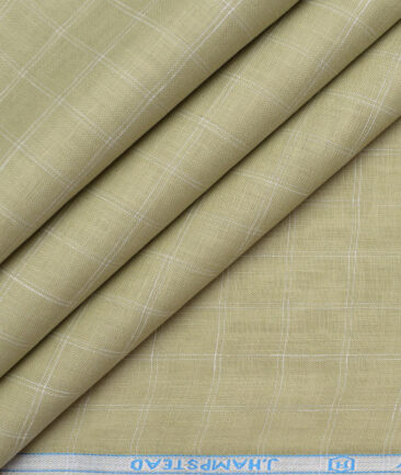 J.Hampstead 60 LEA European Linen Checks Shirting Fabric (Light Olive Green)