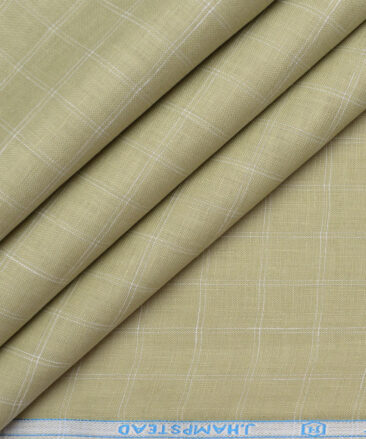 J.Hampstead 60 LEA European Linen Checks Shirting Fabric (Light Olive Green)