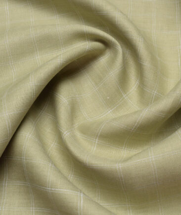 J.Hampstead 60 LEA European Linen Checks Shirting Fabric (Light Olive Green)