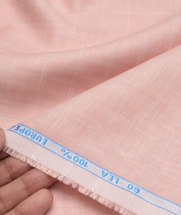 J.Hampstead 60 LEA European Linen Checks Shirting Fabric (Light Pink)