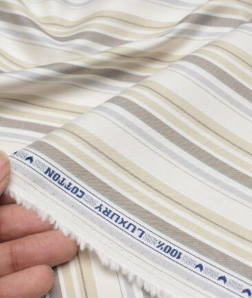 Monza  Luxury Cotton Striped Shirting Fabric (Cream)