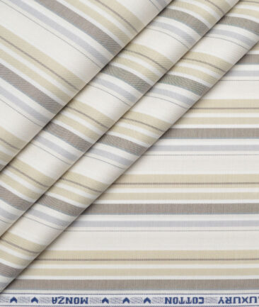 Monza  Luxury Cotton Striped Shirting Fabric (Cream)