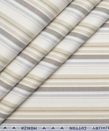 Monza  Luxury Cotton Striped Shirting Fabric (Cream)