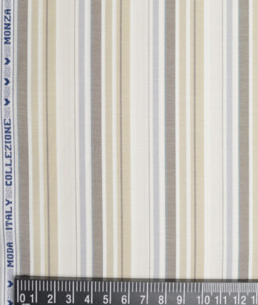 Monza  Luxury Cotton Striped Shirting Fabric (Cream)
