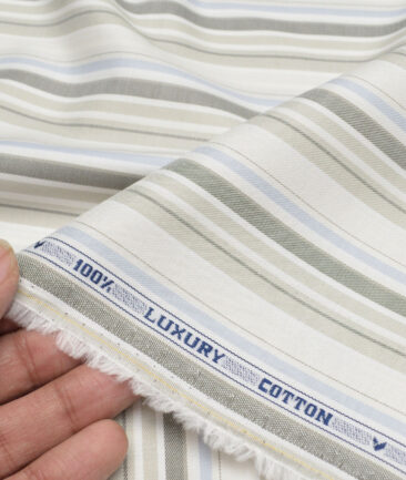 Monza  Luxury Cotton Striped Shirting Fabric (White & Cream)