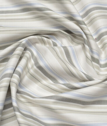 Monza  Luxury Cotton Striped Shirting Fabric (White & Cream)