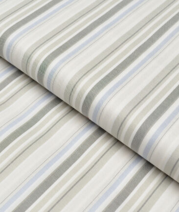 Monza  Luxury Cotton Striped Shirting Fabric (White & Cream)