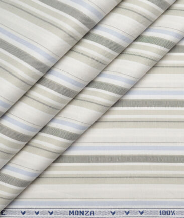 Monza  Luxury Cotton Striped Shirting Fabric (White & Cream)