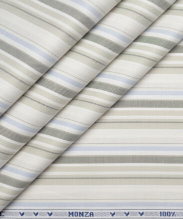 Monza  Luxury Cotton Striped Shirting Fabric (White & Cream)