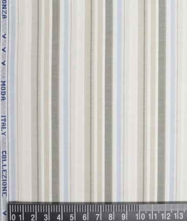 Monza  Luxury Cotton Striped Shirting Fabric (White & Cream)
