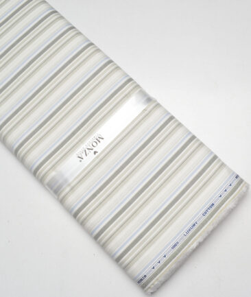 Monza  Luxury Cotton Striped Shirting Fabric (White & Cream)