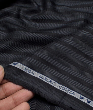 Monza  Luxury Cotton Striped Shirting Fabric (Black & Grey)