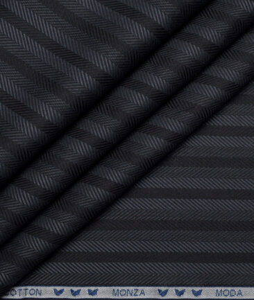 Monza  Luxury Cotton Striped Shirting Fabric (Black & Grey)
