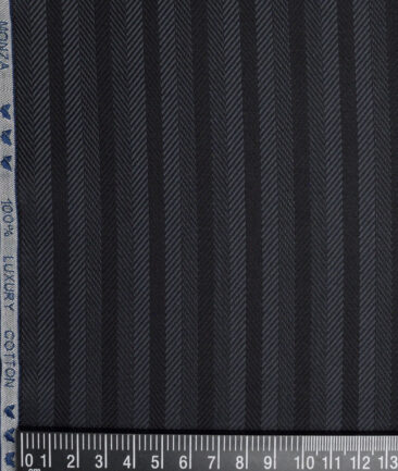 Monza  Luxury Cotton Striped Shirting Fabric (Black & Grey)