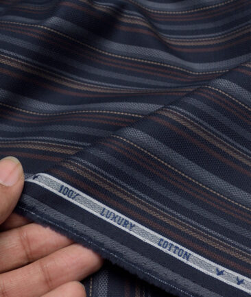 Monza  Luxury Cotton Striped Shirting Fabric (Dark Blue)