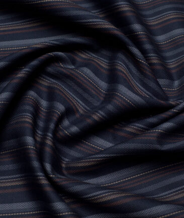 Monza  Luxury Cotton Striped Shirting Fabric (Dark Blue)