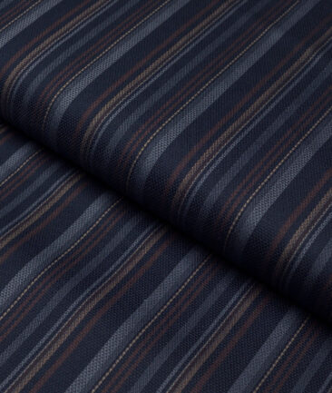 Monza  Luxury Cotton Striped Shirting Fabric (Dark Blue)