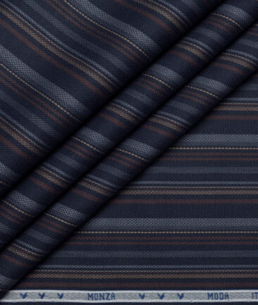 Monza  Luxury Cotton Striped Shirting Fabric (Dark Blue)