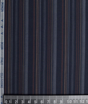 Monza  Luxury Cotton Striped Shirting Fabric (Dark Blue)