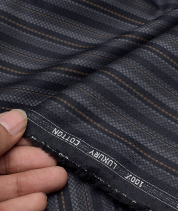 Monza  Luxury Cotton Striped Shirting Fabric (Dark Navy Blue)
