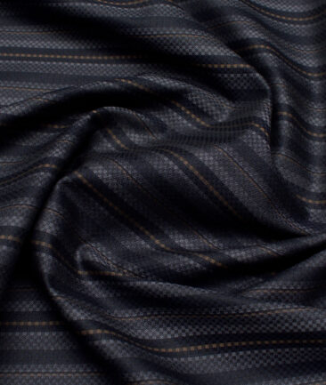 Monza  Luxury Cotton Striped Shirting Fabric (Dark Navy Blue)