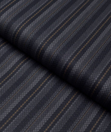 Monza  Luxury Cotton Striped Shirting Fabric (Dark Navy Blue)