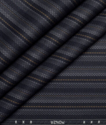 Monza  Luxury Cotton Striped Shirting Fabric (Dark Navy Blue)