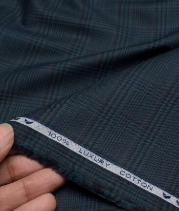 Monza  Luxury Cotton Checks Shirting Fabric (Deep Sea Green)