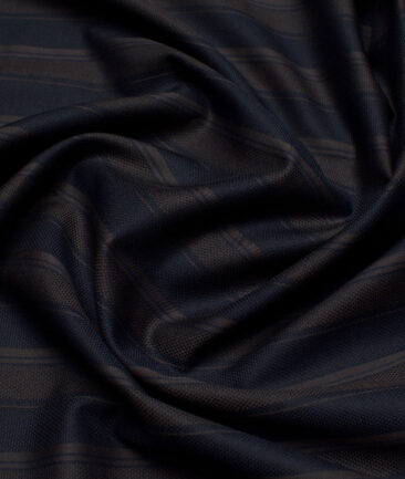 Monza  Luxury Cotton Striped Shirting Fabric (Dark Blue & Brown)