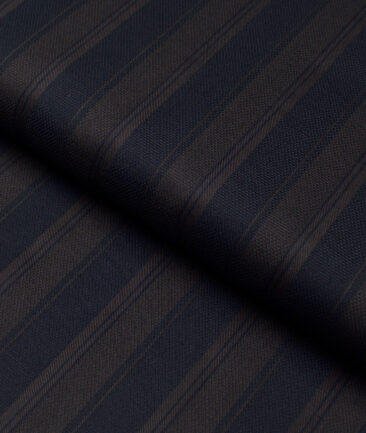 Monza  Luxury Cotton Striped Shirting Fabric (Dark Blue & Brown)