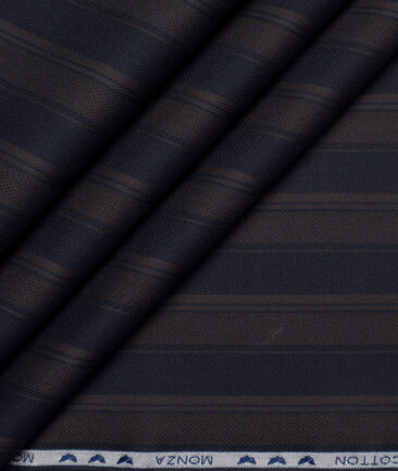 Monza  Luxury Cotton Striped Shirting Fabric (Dark Blue & Brown)