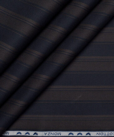 Monza  Luxury Cotton Striped Shirting Fabric (Dark Blue & Brown)