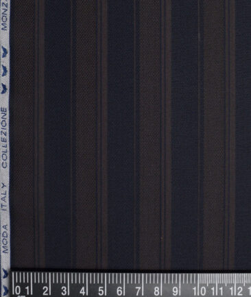 Monza  Luxury Cotton Striped Shirting Fabric (Dark Blue & Brown)