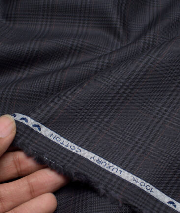 Monza  Luxury Cotton Checks Shirting Fabric (Dark Grey)