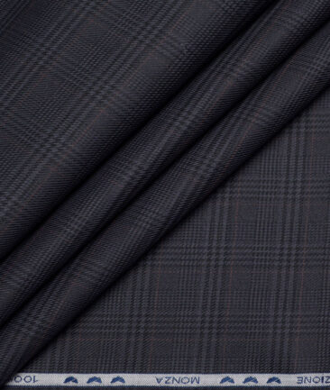 Monza  Luxury Cotton Checks Shirting Fabric (Dark Grey)