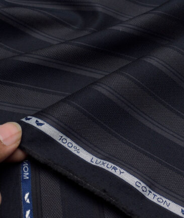 Monza  Luxury Cotton Striped Shirting Fabric (Dark Navy Blue )