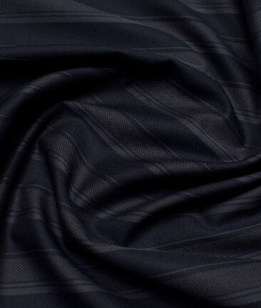 Monza  Luxury Cotton Striped Shirting Fabric (Dark Navy Blue )