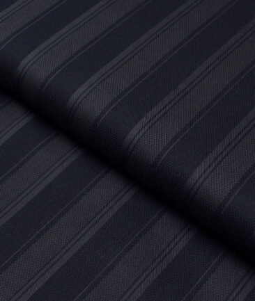Monza  Luxury Cotton Striped Shirting Fabric (Dark Navy Blue )