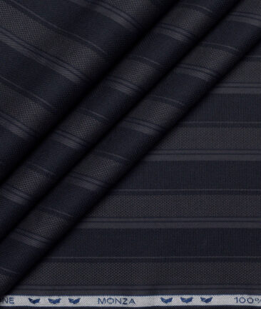 Monza  Luxury Cotton Striped Shirting Fabric (Dark Navy Blue )