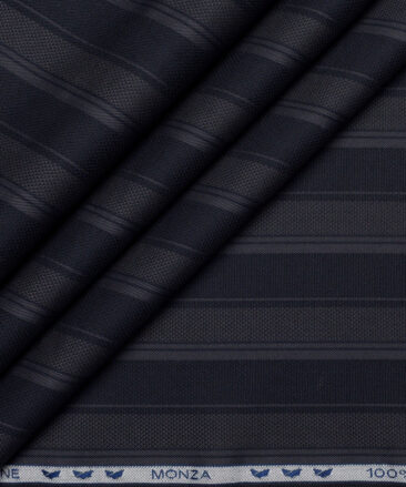 Monza  Luxury Cotton Striped Shirting Fabric (Dark Navy Blue )