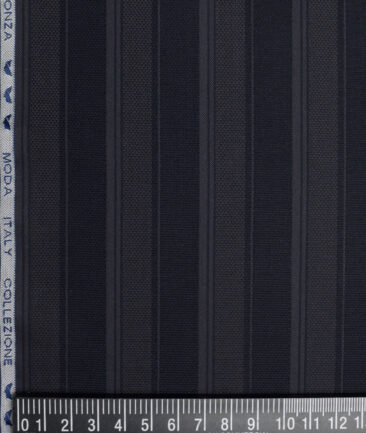 Monza  Luxury Cotton Striped Shirting Fabric (Dark Navy Blue )
