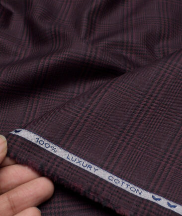 Monza  Luxury Cotton Checks Shirting Fabric (Wine)