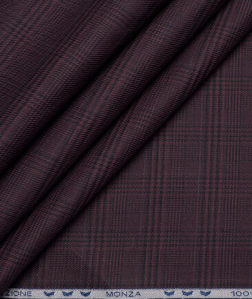 Monza  Luxury Cotton Checks Shirting Fabric (Wine)