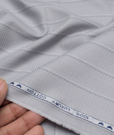 Monza  Luxury Cotton Striped Shirting Fabric (Light Grey)