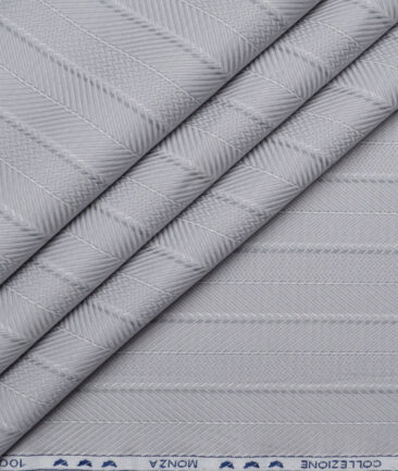 Monza  Luxury Cotton Striped Shirting Fabric (Light Grey)