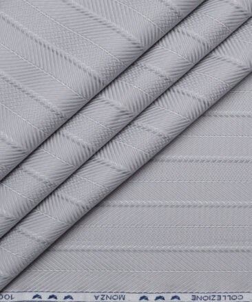 Monza  Luxury Cotton Striped Shirting Fabric (Light Grey)