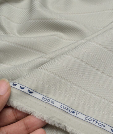 Monza  Luxury Cotton Striped Shirting Fabric (Light Olive Green)