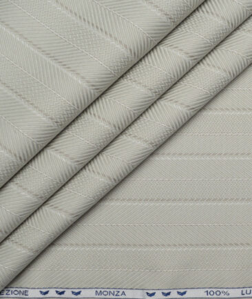 Monza  Luxury Cotton Striped Shirting Fabric (Light Olive Green)