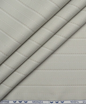 Monza  Luxury Cotton Striped Shirting Fabric (Light Olive Green)