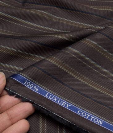 Monza  Luxury Cotton Striped Shirting Fabric (Dark Brown)